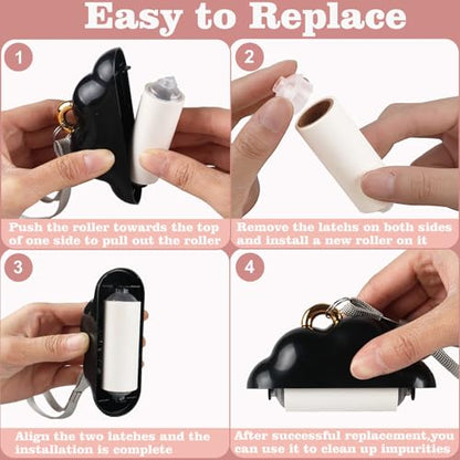 Mini Travel Size Reusable Lint Roller for Clothes & Pets, 150 Refillable Sheets (Black) - color: Black