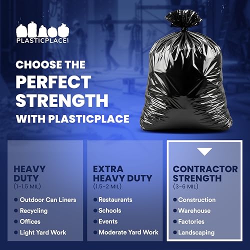 Plasticplace Contractor Garbage Bags: 55 Gallon Trash Bags Heavy Duty, Big Black Trash Bags, 36"x58", 6.0 Mil, Pack of 20 - size: 20 Count (Pack of 1)