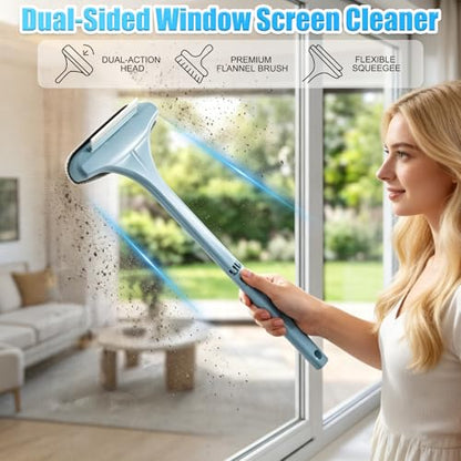 Window Screen Cleaning Brush,2-in-1 Multi-Purpose Cleaning Brush Efficient Cleaning,Window Screen Cleaner Tool with Squeegee,Mesh Cleaner Brush for Patio,Door,Porch Screens(Pink) - color: Pink