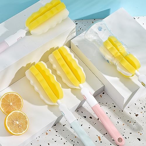 4PCS Baby Bottle Brush Set - Milk Bottle & Nipple Cleaner with 4 Detachable Portable Scrubber Brushes - color: 4 Yellow Brush+4 Nipple Brush