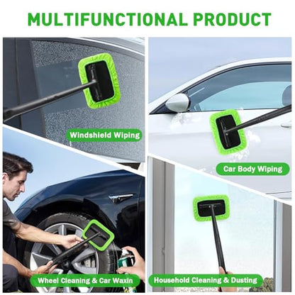 XINDELL Windshield Cleaning Tool, 22” Long Reach Car Window Cleaner with Ergonomic Handle & Microfiber Pads, No Streak Auto Glass Cleaner for Interior Windshield, SUV, Truck & Car Glass - size: 22 inch