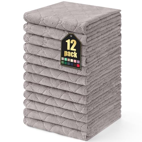 Homaxy 12 Pack Dish Towels for Kitchen (13 x 19 Inches, Grey), Super Soft and Absorbent Coral Velvet Dish Cloths for Washing Dishes, Nonstick Oil Fast Drying Microfiber Cleaning Cloth - color: Grey, size: 13x19 Inch-12 Pack