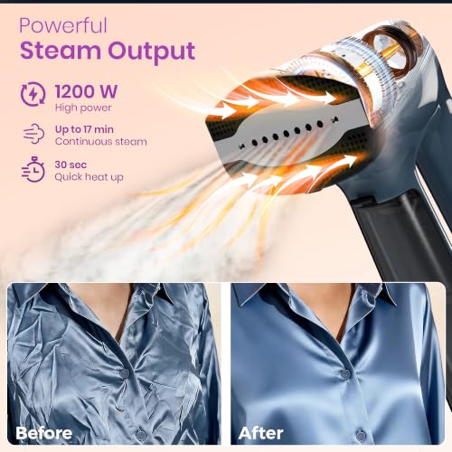 Vacuum Steamer for Clothes,1200W 2-in-1 Steamer & Iron, 3500Pa Suction Handheld Clothes Steamer, Garment Steamer & Wrinkle Remover for Shirts, Bedding, 30-Sec Heat-Up,4 Modes,Travel & Home (110-120V)
