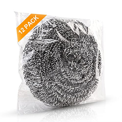 12Pack Upgraded Steel Wool Scrubbers - Premium Stainless Steel Scrubber, Metal Scouring Pads, Steel Wool Pads, Kitchen Cleaner, Heavy Duty Cleaning Supplies - Especially for Tough Cleaning