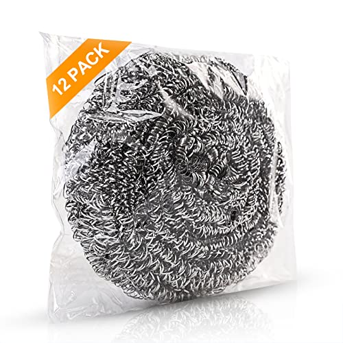 12Pack Upgraded Steel Wool Scrubbers - Premium Stainless Steel Scrubber, Metal Scouring Pads, Steel Wool Pads, Kitchen Cleaner, Heavy Duty Cleaning Supplies - Especially for Tough Cleaning