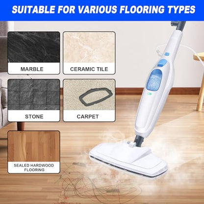Electric Cleaner Floor Hot Steam Mop 1500W Floor Steam Cleaner 5-in-1 Tile Cleaner Hard Wood Floor Cleaner MultiPurpose Handheld Steam Cleaner with 2 Washable Microfiber Pads