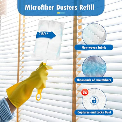 60 Count 180° Duster Refills Compatible with Dusters 180 Handle Dusters, Heavy Duty Multi-Surface Duster Replacement with 1 Extra Handle, Unscented - color: 60 Count