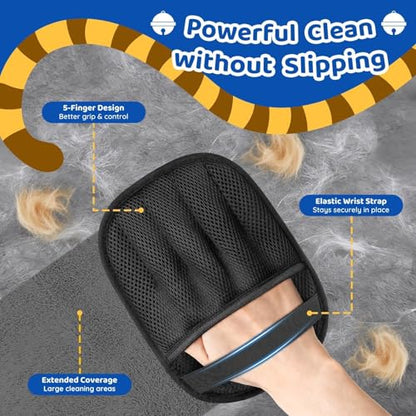 SmartTrends-2 Packs Pet Hair Removal Glove for Dogs & Cats, Five-Finger Ergonomic Grip Reusable & Washable Pet Hair Removal Tool, Lightweight Portable Dog Hair Remover for Couch, Carpet, Bed, Cloth - color: Black