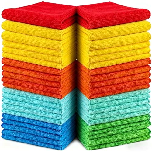 5 PCS Microfiber Cleaning Cloth - 12"x12" Absorbent Towels Weave Grime & Liquid for House,Kitchen,Window,Car