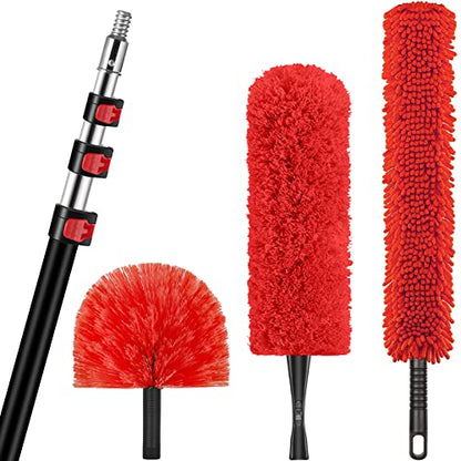 30 Foot High Reach Dusting Kit with 6-24 Foot Extension Pole // High Ceiling and Cobweb Duster with Telescopic Pole // Microfiber and Outdoor & Indoor Extendable Duster Cleaning Kit - size: 24 feet