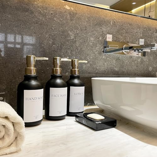 Shampoo Dispenser for Shower Wall, Shampoo and Conditioner Dispenser with 16 Waterproof Labels, No Drill Shower Soap Dispenser Bathroom, Shower Soap Dispenser Wall Mounted,17oz, 3 Pack, Gold Black - color: 1-black Bottle + Gold Pump