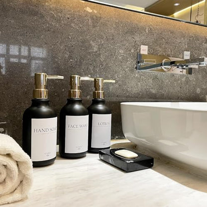 Shampoo Dispenser for Shower Wall, Shampoo and Conditioner Dispenser with 16 Waterproof Labels, No Drill Shower Soap Dispenser Bathroom, Shower Soap Dispenser Wall Mounted,17oz, 3 Pack, Gold Black - color: 1-black Bottle + Gold Pump