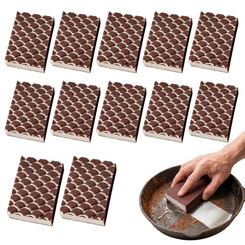 Magic Emery Cleaning Sponge, Carborundum Pot Scrubber Sponge Brush Eraser Scrub Pad, Heavy Duty Tough Stain Grease Remover for Pots Pans Cookware Kitchen Cleaning (12pcs) - color: 12pcs