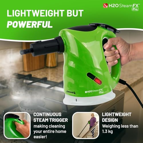 H2O Steam FX Pro Handheld Steam Cleaner | 5-in-1 Spot Cleaner & Floor Mop | Includes Extension Bars, Window & Garment Tools | Grout, Glass & Sealed Floors