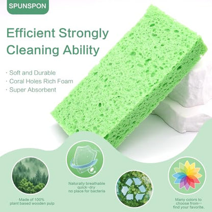 Large Cellulose Sponges, Kitchen Sponge for Dish, Thick Heavy Duty Scrub Pads, Non-Scratch Scrubber for Household/Cookware/Bathroom/Office/Boat 5.5" x 3" x 1" (7 Pack) Green - color: Green