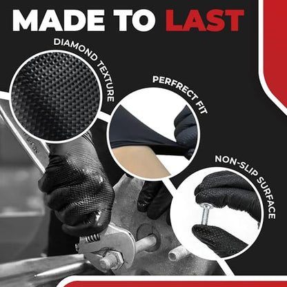 Industrial Nitrile Gloves – Heavy Duty Latex & Powder Free Disposable Gloves with Diamond Texture - color: Black, size: Small (Pack of 100)