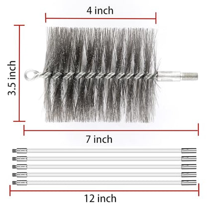 50-inch Long Tent Wood Burning Stove Pipe Cleaning Brush with Stainless Steel Bristles, and Chimney Cleaning Wire Brush with 4 Flexible Rods, 3.5'' Brush Heads - size: 3.5IN