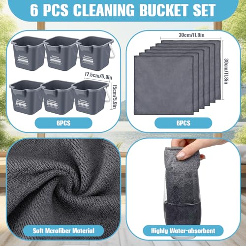 Vesici 6 Sets 3 Quart Cleaning Bucket with Microfiber Cleaning Cloths Small Sanitizing Square Bucket Detergent Plastic Utility Pail with Handle for Household Restaurant Office School Use (Gray) - color: Gray