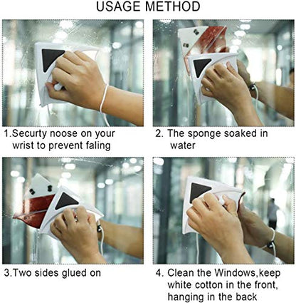 Double-side Magnetic Glass Wiper Window Cleaner Magnetic Glass Cleaning Tool Brush for Double Glazed Window Thickness 0.5"-1" (15-24mm)