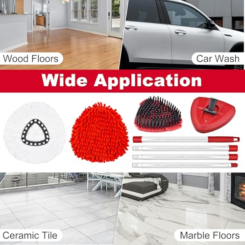 7 Packs Replacement Mop Heads& Handle Scrub Brush and Base Combo Set Compatible with O Cedar Spin Mops Refills，30-58" Mop Handle and Microfiber Head Refills for Cleaning - color: 2red+2white