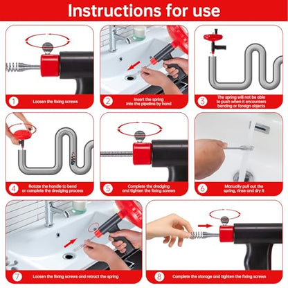 30 Feet Drain Snake Auger Drain Toilet Snake Drain Clog Plumbing Snake Drain Hair Clog Removal Tool | Use Manually or Powered for Bathtub Drain Snake Bathroom Sink Kitchen Cleaning with Gloves(30ft/9M-Black) - color: Drain Auger-Black, style: 30ft/9M Stai
