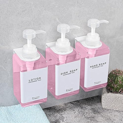 Refillable Shampoo and Conditioner Bottles for Shower Wall,Shampoo and Conditioner Dispenser with Pump No Drill (3 Bottles 3 Wall Mounts-Pink) - color: 3 Bottles 3 Wall Mounts-pink