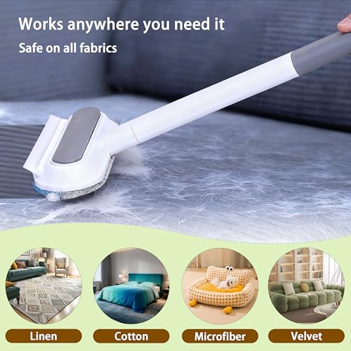 Pet Hair Remover for Furniture & Couch – 17.3 Inch Reusable Dog & Cat Hair Brush, Washable Lint Cleaner for Carpet, Clothes & Bedding, 4-in-1 Multifunctional Fur Removal Tool with Long Handle