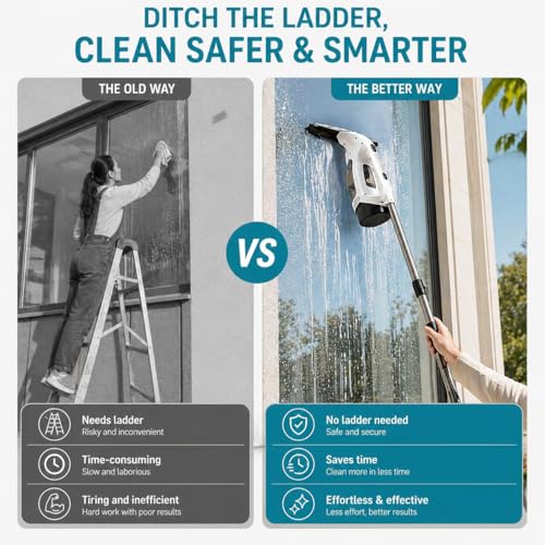 Cordless Window Vacuum Cleaner – Streak-Free Shower Glass & Window Cleaning in Seconds, Powerful Suction Rechargeable Handheld Window Vac, No Drips, Easy for Mirrors, Tiles & Car Windows