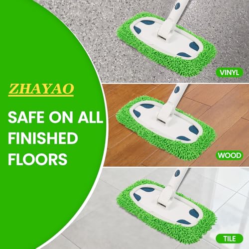Reusable Microfiber Floor Mop System, Wet & Dry Sweeper Kit, Includes 1 Sweeper Handle, 3 Washable Chenille Mop Pads, Dry & Wet Use for Hardwood, Tile, and Laminate Floor, Blue - color: Blue