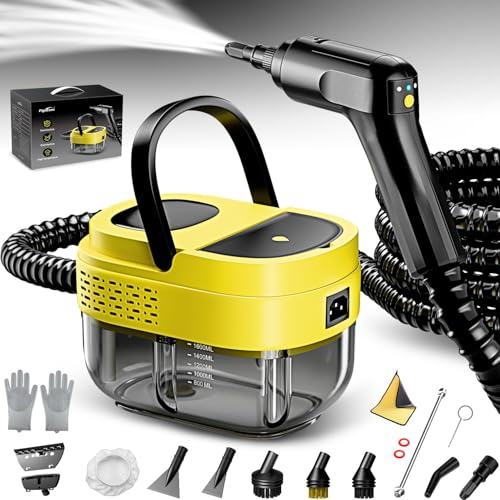 Steam Cleaner,15s Heat-Up,1.6L Tank,3-Level Adjustable Handle,2500W Steamer for Cleaning,Portable Steamer for Cleaning with 16PCS Accessories,Steam Cleaner for Home,Grout,Tile,Couch,Car,Dirt,Grease - color: Yellow+Black