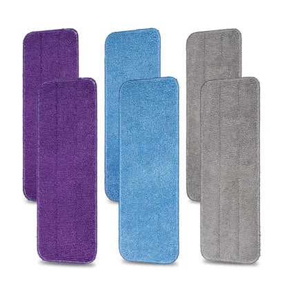 HOMEE Reusable Microfiber Mop Pads, 6 Pack 18"x 6" Mop Head Replacement, Wet/Dry Home & Commercial Cleaning Scrubbing Floor Pad - Blue,Grey,Purple - color: Colorful - 6 Pack