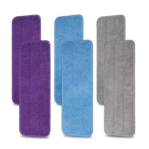 HOMEE Reusable Microfiber Mop Pads, 6 Pack 18"x 6" Mop Head Replacement, Wet/Dry Home & Commercial Cleaning Scrubbing Floor Pad - Blue,Grey,Purple - color: Colorful - 6 Pack