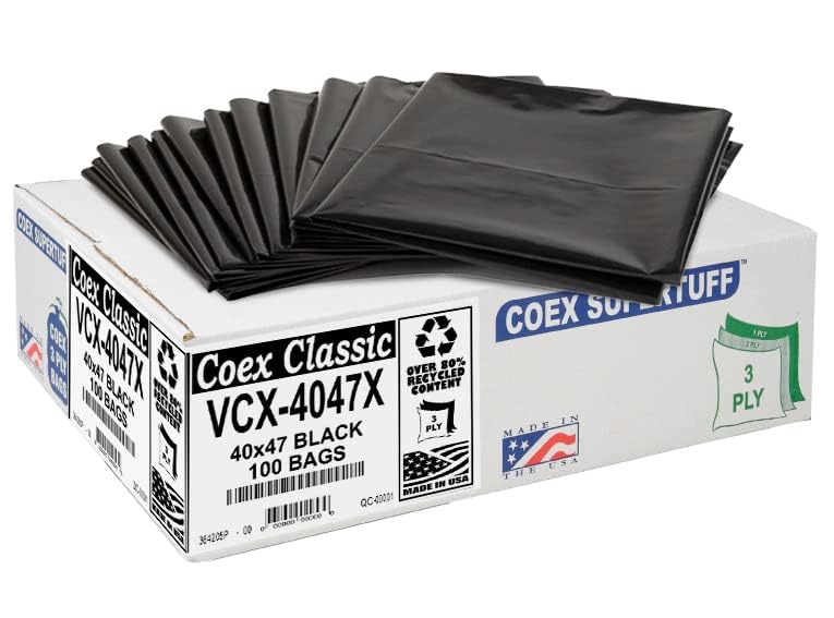 Aluf Plastics - Value COEX 3 Ply Garbage Bags, 45 Gallon, 1.5 Mil (eq), 40"x47", Black, 400 Count - style: 45 Gal, 1.5 Mil Equiv, 400 Count