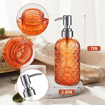 Kaishun Refillable Glass Soap Dispenser (2PC) for Hand Soap & Lotion,Orange - color: Orange (2 Pack)