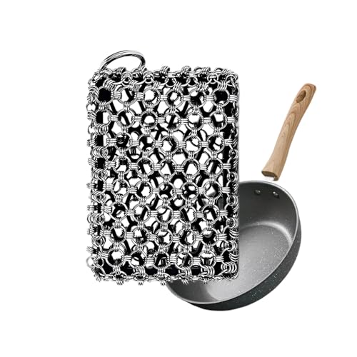 2026 Upgrade 316 Stainless Steel Pan Cleaner,4.5 Inch Triple-Ring Chain Mail Scrubber with Silicone Core, Cast Iron Pot Brush for Easier Removal of Stubborn Oil Stains & Food Residue–Black - color: Black