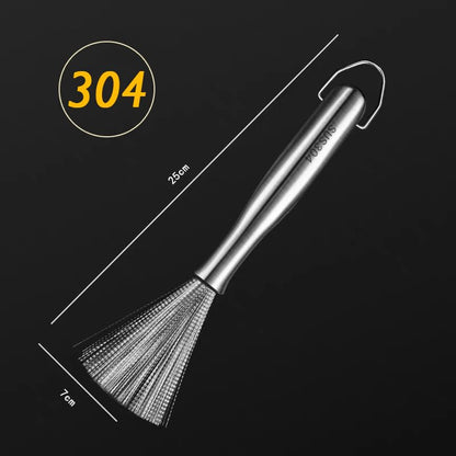 Stainless Steel Dish Brush with Handle, Metal Steel Wool Scrubber for Cast lron, Cookware, Pot, Pan, Grill（1PCS - color: Pcs1