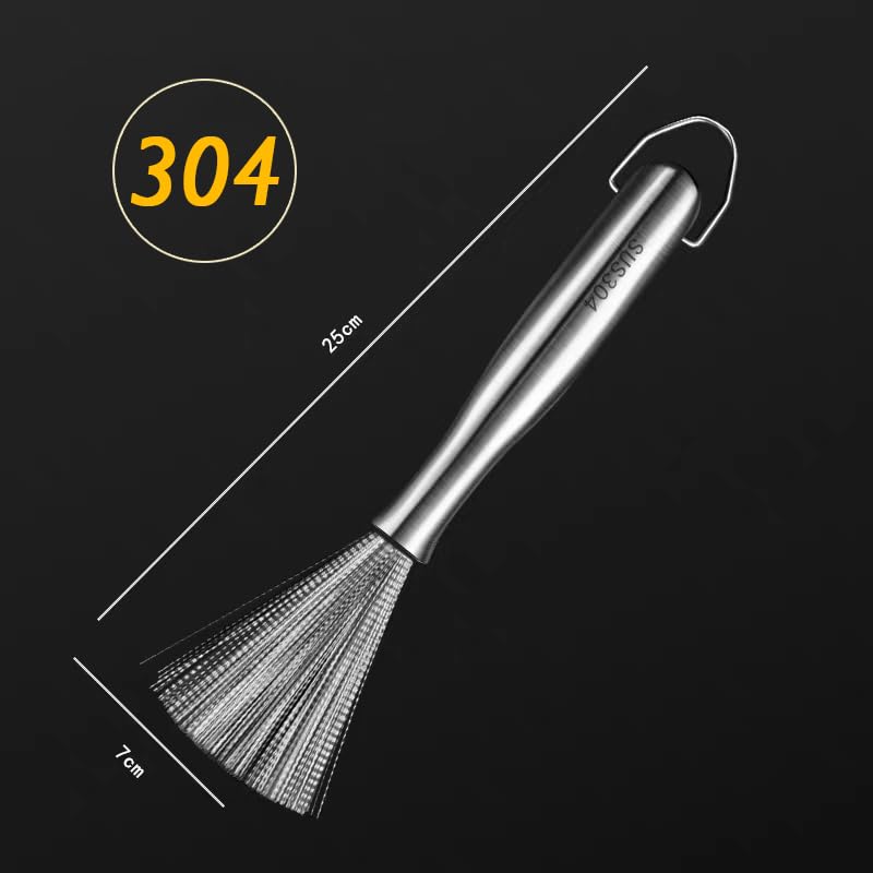 Stainless Steel Dish Brush with Handle, Metal Steel Wool Scrubber for Cast lron, Cookware, Pot(2 PCS) - color: Pcs2