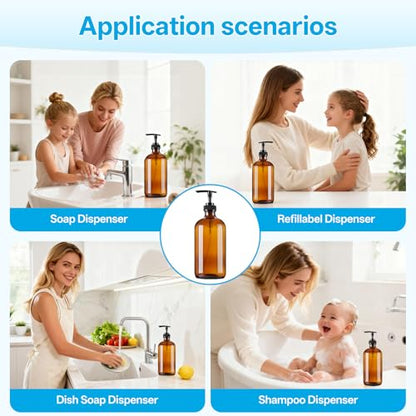 GIVAMEIHF 8oz Amber Glass Dispenser Bottles 3-Pack,Refillable Soap Dispenser with Drip-Free Pump,Brown Glass Containers for Kitchen & Bathroom - Dish Soap,Shampoo,Lotion,Conditioner & Body Wash