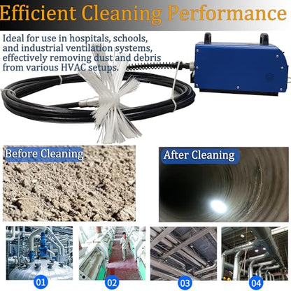 TECHTONGDA 110V/220V Portable Air Duct Cleaning Machine for Pipe Diameter 1.97"-39.37", Max Sweeping Length 98ft/time, Duct Pipe Cleaning Equipment with Rotary Brush, Industrial Air Vent Cleaner