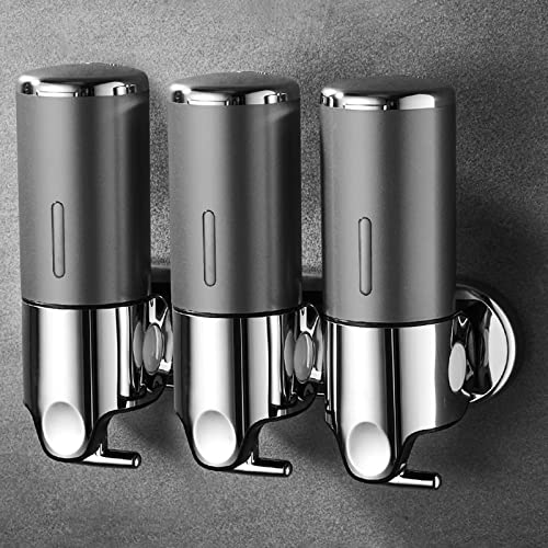 No-Drill 3 Pack 500ml Wall Mounted Soap Dispenser for Bathroom and Kitchen, Shampoo and Conditioner Dispenser Drill Free with Adhesive(Round-Grey) - color: Grey-1