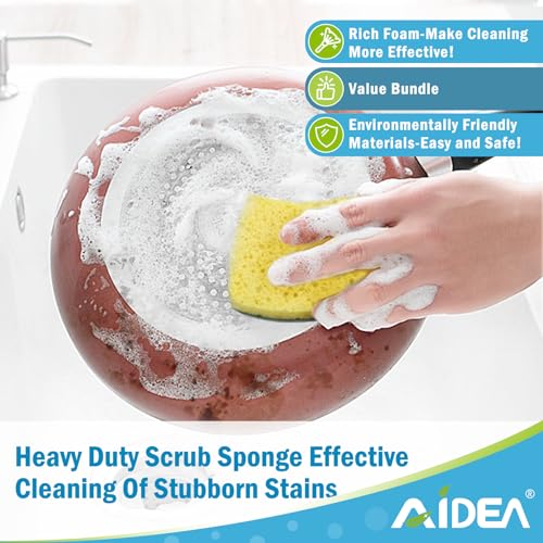 AIDEA Sponges Kitchen, Heavy Duty Scrub Sponge, 6Count, Sponges for Dishes, Cellulose Kitchen Sponge, Scrubbing Power for Tough Messes, Cleaning Power for Non Coated Cookware, Dishes, Pots, Pans - color: Green