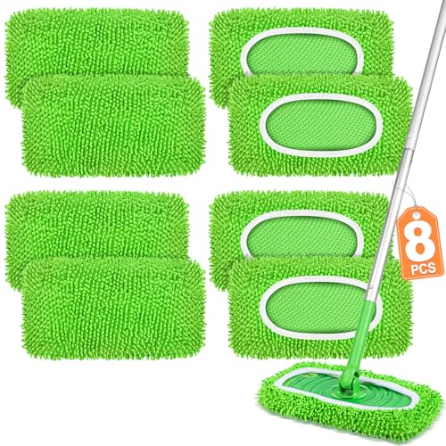 8 Pack Reusable Mop Pads Compatible with Swiffer Sweeper, Dry Sweeping Cloths & Wet Mopping Cloths - Microfiber Mop Pads for Hardwood Floors, Floor Cleaning, Wood Floors (Green) - color: Green-8 Pack