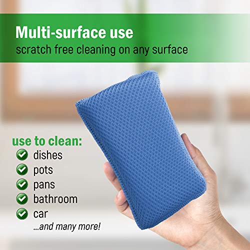 Miracle Microfiber Kitchen Sponge by Scrub-It (6 Pack) - Non-Scratch Heavy Duty Dishwashing Cleaning sponges- Machine Washable - (Blue) - color: Blue