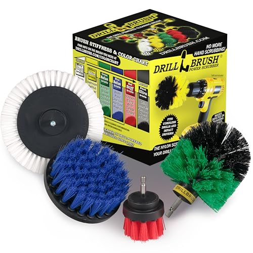Drillbrush Wheel Cleaning Auto Scrubber Brush - Powerful Drill Attachment for Cleaning Crevices/Gaps - Automotive Detailing Carpet Scrubber Brush for Boats, Cars, Trucks - Tile Grout Cleaner Tool - color: White, Green, Blue, Red