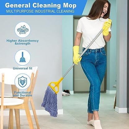 6 Pack Heavy Mop Replace Head，mop Head Replacement,Commercial mop Heads,Reusable Mop Head Refills-Replacement Mop Heads SuitableWet Industrial Blue Cotton Looped End String Head Refill (Blue) - size: 17 Ounce 6Pack