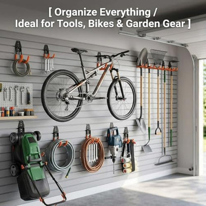 16 Pack Garage Hooks Heavy Duty, Industrial Wall Mount Garage Storage Hooks for Hanging Bike, Ladder and Garden Tools, Organization System with Mop Broom Holders, 100 LBS Capacity, Orange