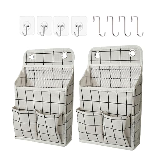 Hanging Basket for Organizing, Wall Organizer with Pockets and Over The Door Organizer，Can for Home, Closet, Office and Camper (White Grid2) - color: White Grid, size: 2 pack
