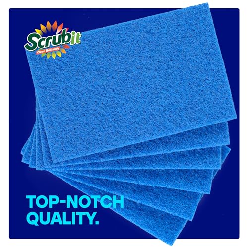 SCRUBIT Scouring Pad 100 Pack - Heavy Duty Scrub Pads for Cleaning Dishes - Non-Scratch Reusable Scrubbing - Blue (100)