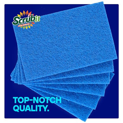 SCRUBIT Scouring Pad 100 Pack - Heavy Duty Scrub Pads for Cleaning Dishes - Non-Scratch Reusable Scrubbing - Blue (100)