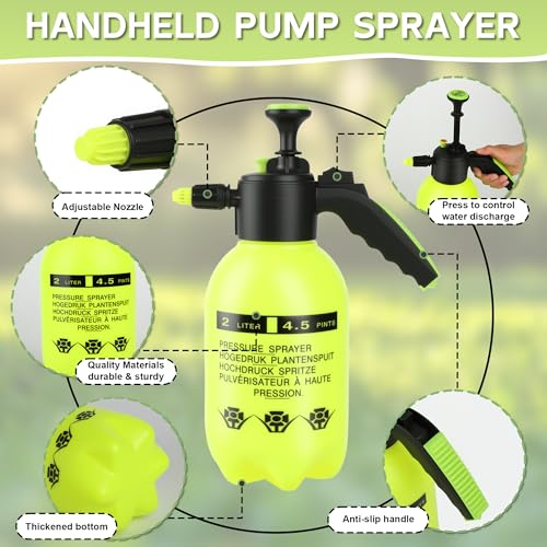 2 Pcs 1/2 Gallon Plastic Handheld Pump Sprayer – Garden Pressure Sprayer Bottle with Adjustable Nozzle for Plants, Cleaning, Household Tasks – Yellow - color: Yellow, size: 1/2 Gallon